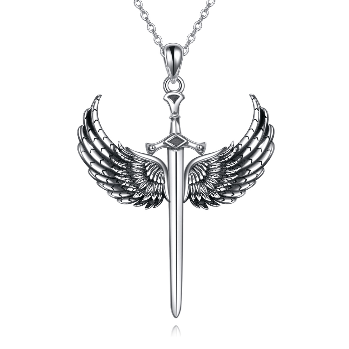 Collar de plata de ley con colgante de ala de ángel y cruz-1