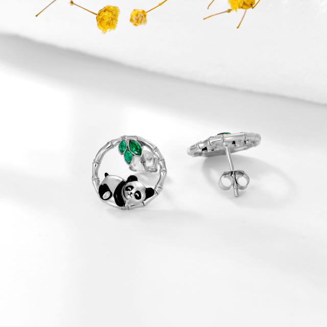 Boucles d'oreilles en argent sterling avec panda et bambou en zircon cubique-5