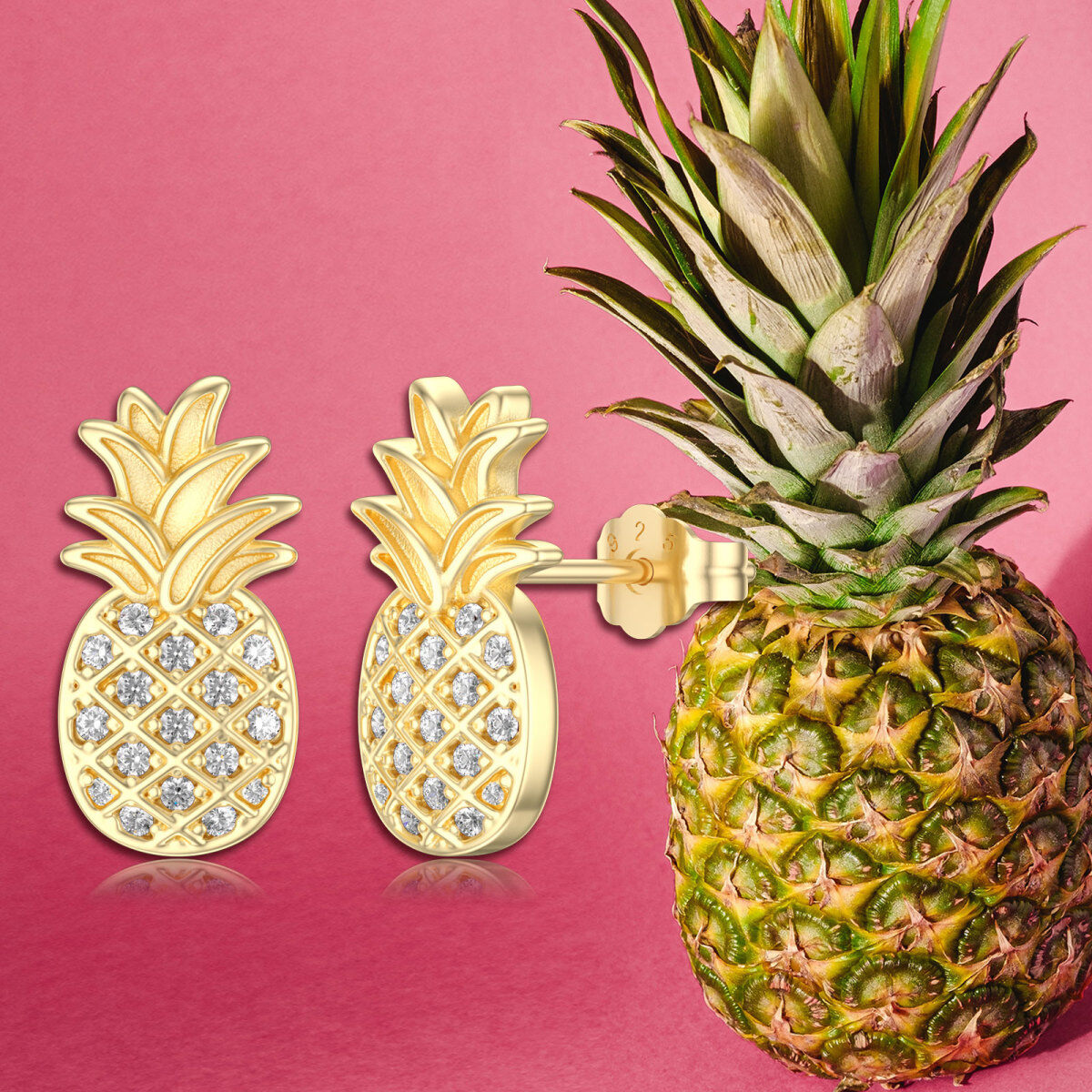 Boucles d'oreilles ananas en argent sterling et zircon plaqué or jaune-6