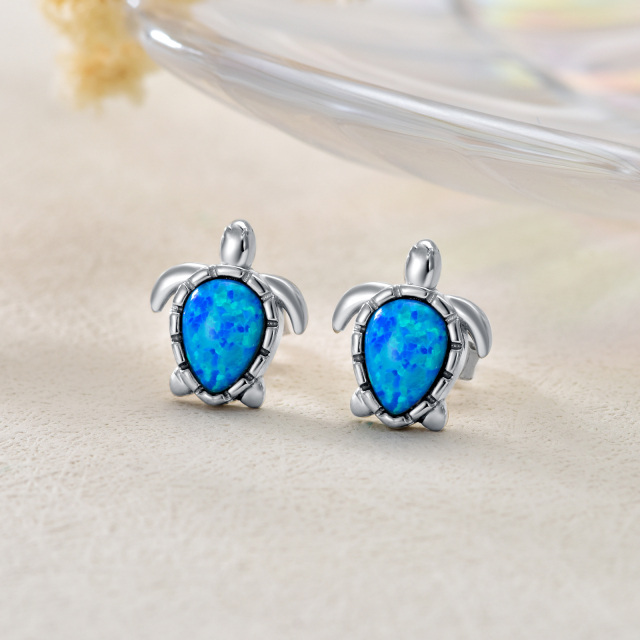 Sterling Silver Oval Shaped Opal Sea Turtle Stud Earrings-2