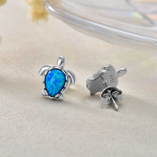 Sterling Silver Oval Shaped Opal Sea Turtle Stud Earrings-3