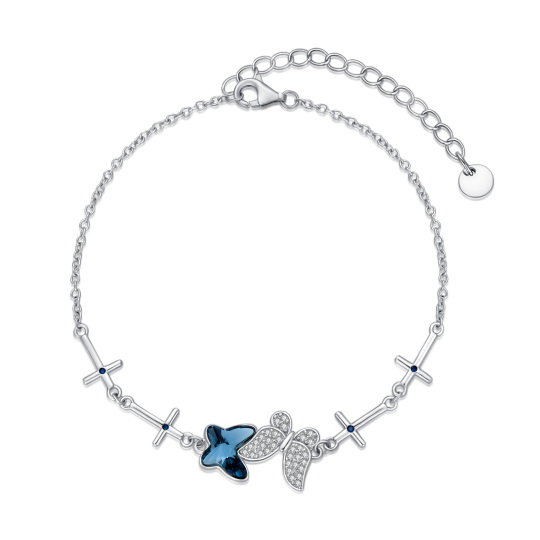 Sterling Silver Crystal Butterfly & Cross Pendant Bracelet