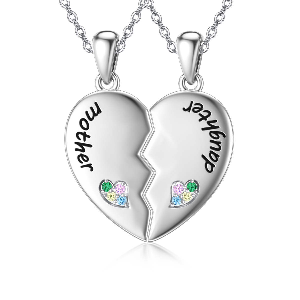 Sterling Silver Heart Mother & Daughter Couple Pendant Necklace-1
