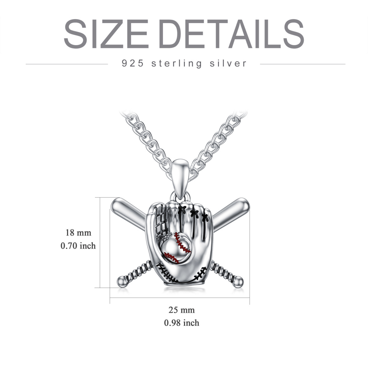 Sterling Silver Baseball Pendant Necklace for Men-8