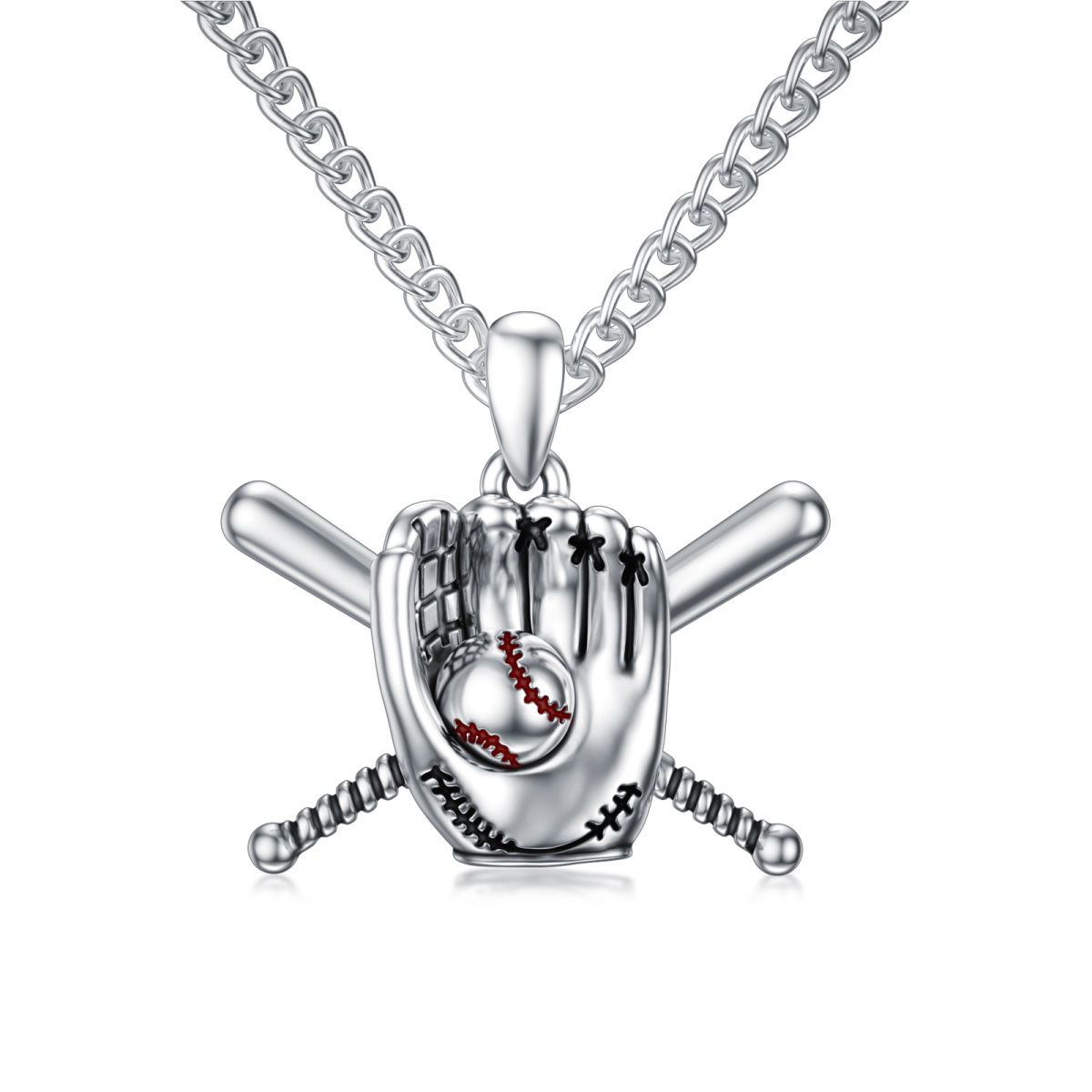 Sterling Silver Baseball Pendant Necklace for Men-1