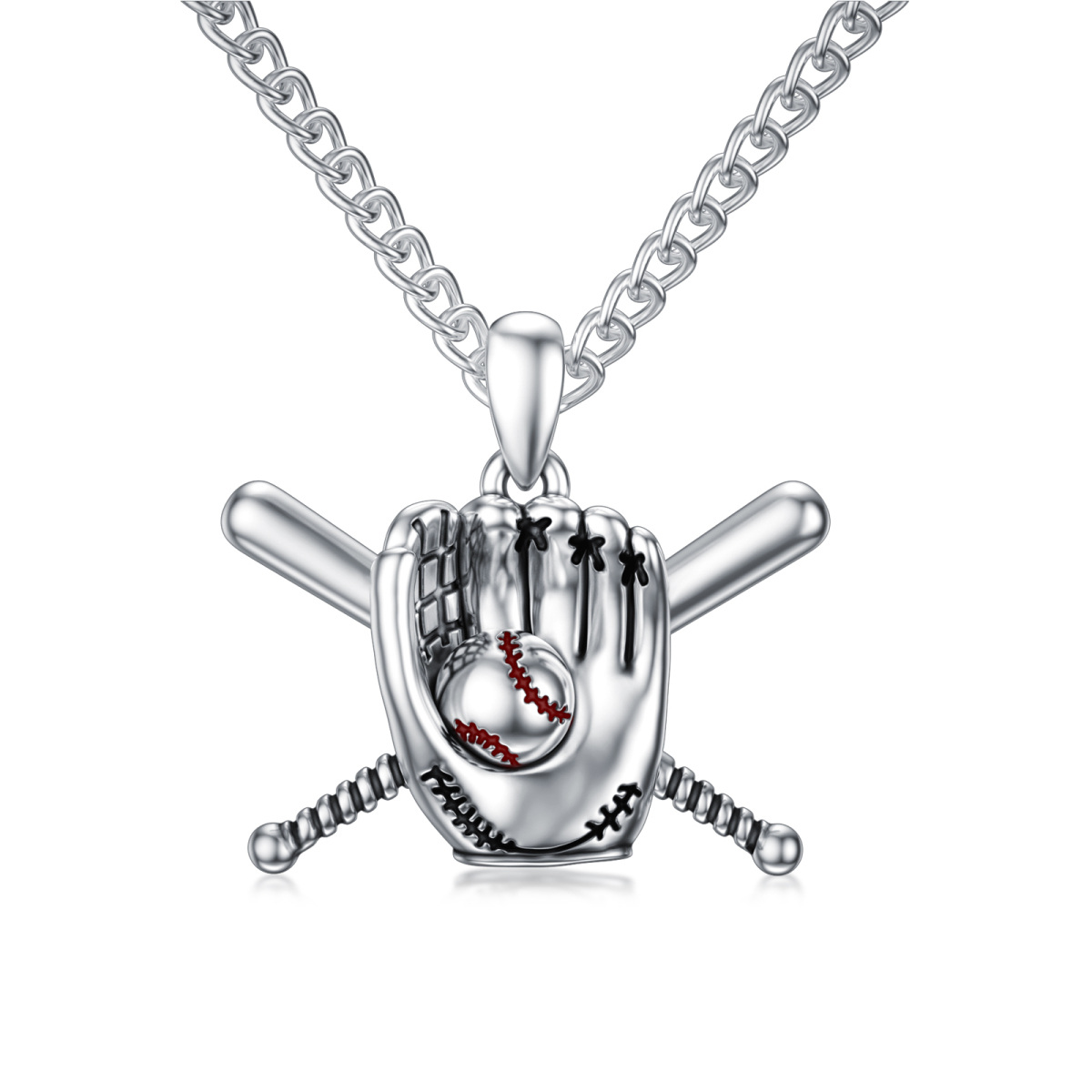 Collier en argent sterling avec pendentif Baseball pour hommes-1