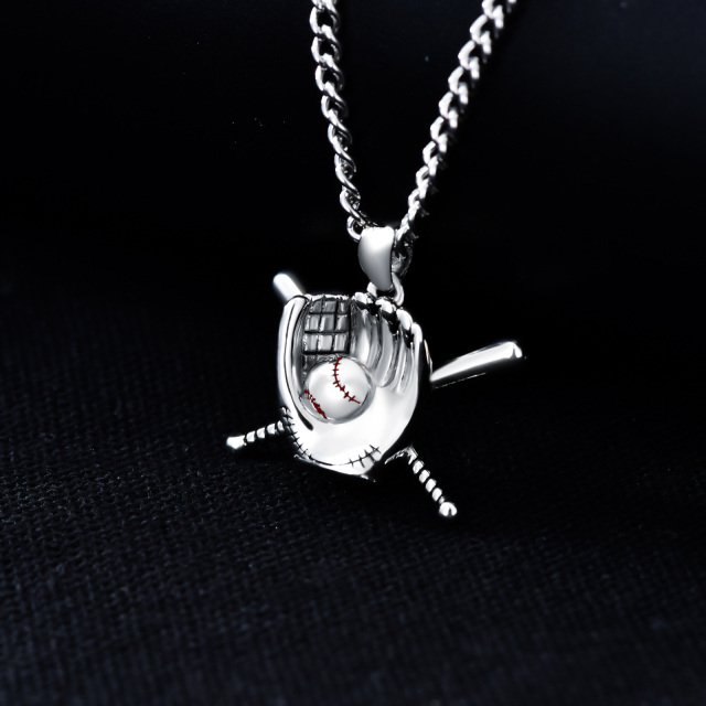 Sterling Silver Baseball Pendant Necklace for Men-5