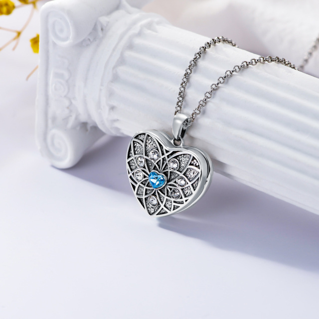 Sterling Silver Cubic Zirconia Lotus Personalized Photo Locket Necklace-2