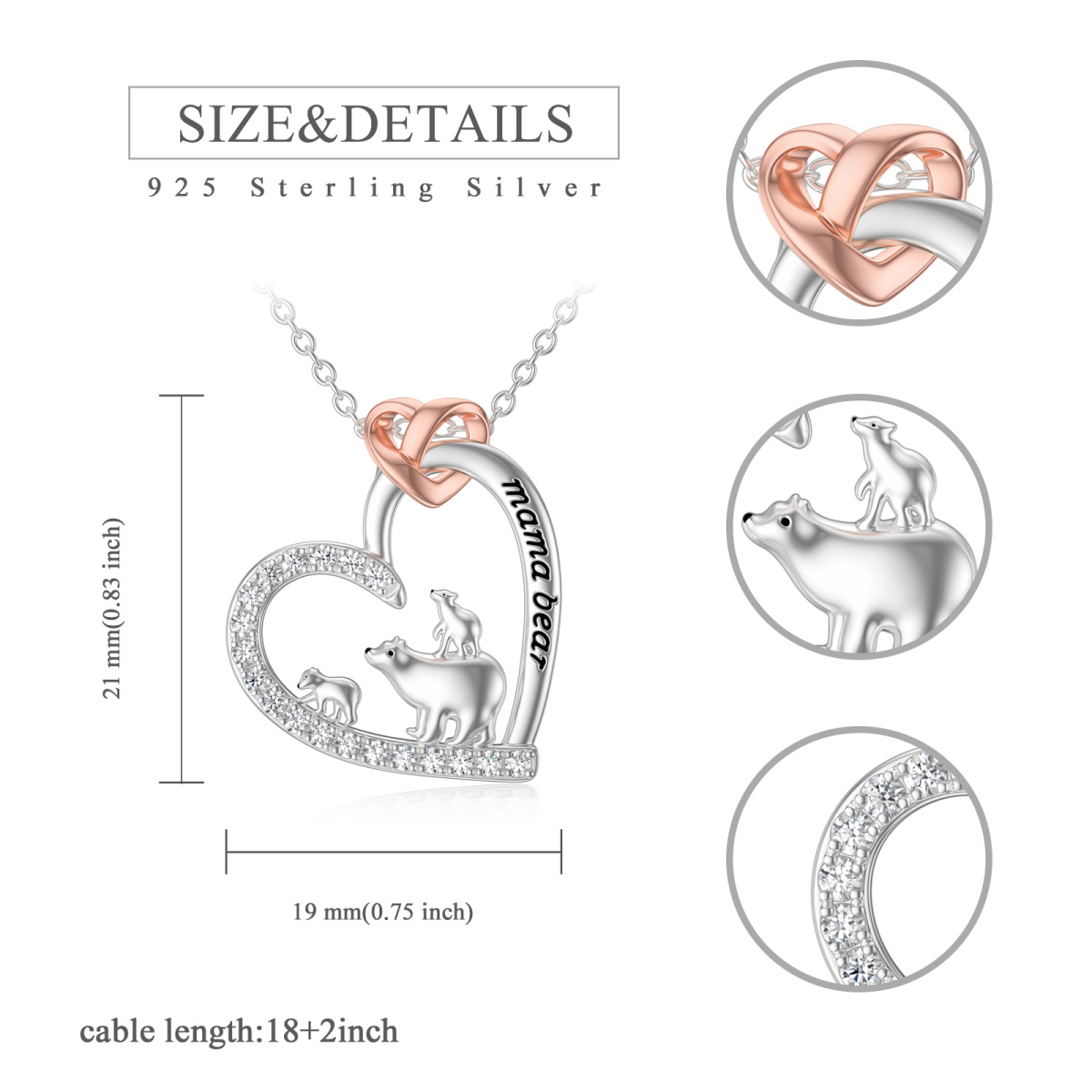 Collier en argent sterling à pendentif ours polaire et cœur en zircon cubique bicolore ave-6