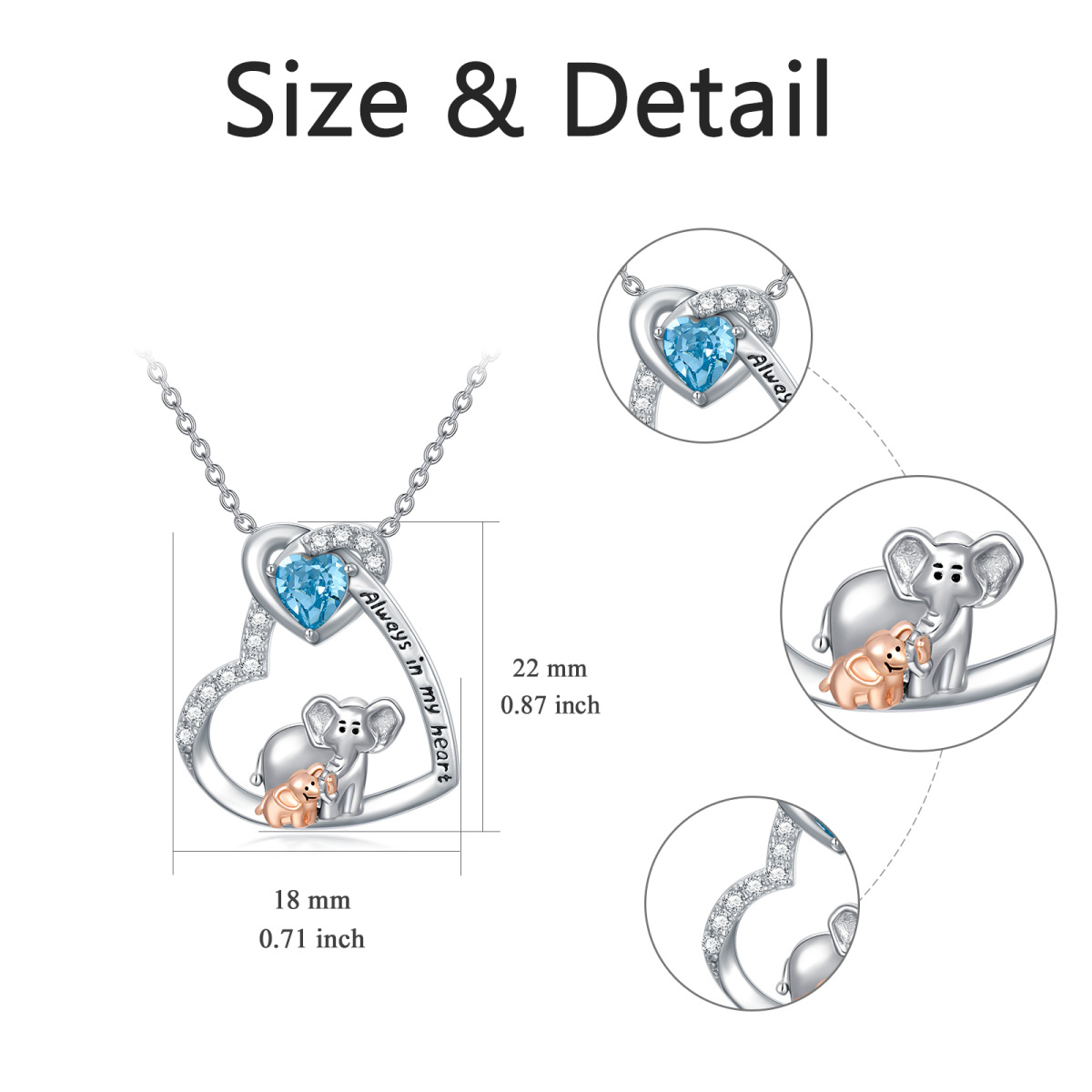 Sterling Silver Two-tone Crystal Elephant Pendant Necklace-5