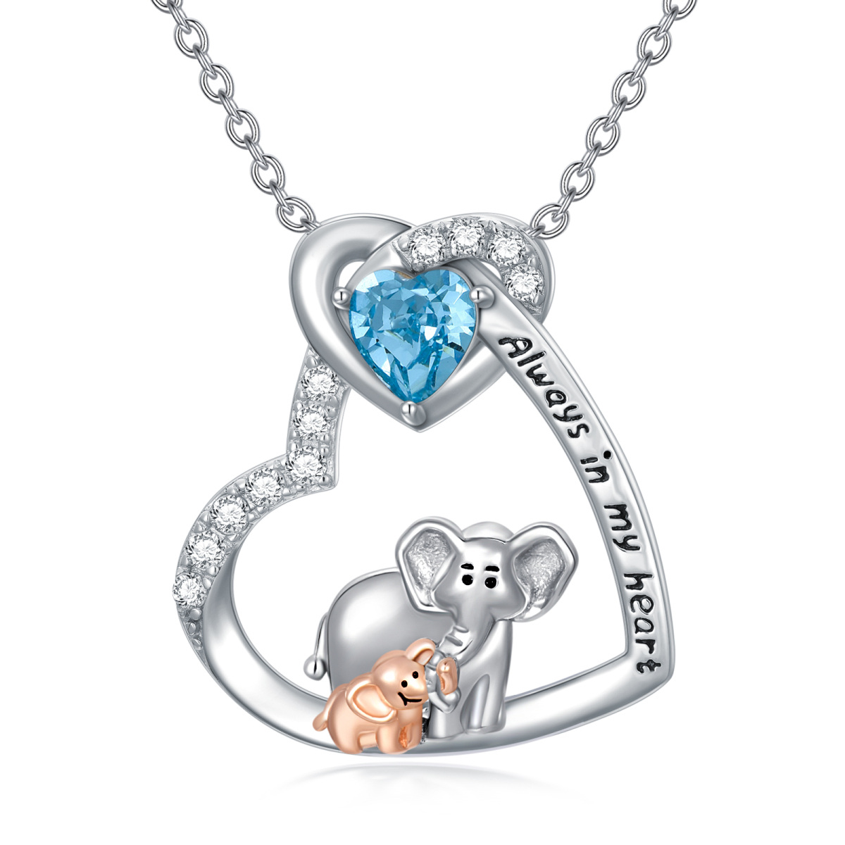 Sterling Silver Two-tone Crystal Elephant Pendant Necklace-1