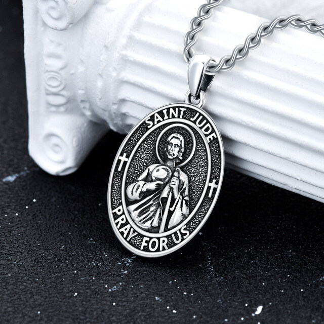 Sterling Silver Saint Jude Pendant Necklace for Men-3