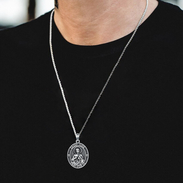 Sterling Silver Saint Jude Pendant Necklace for Men-2