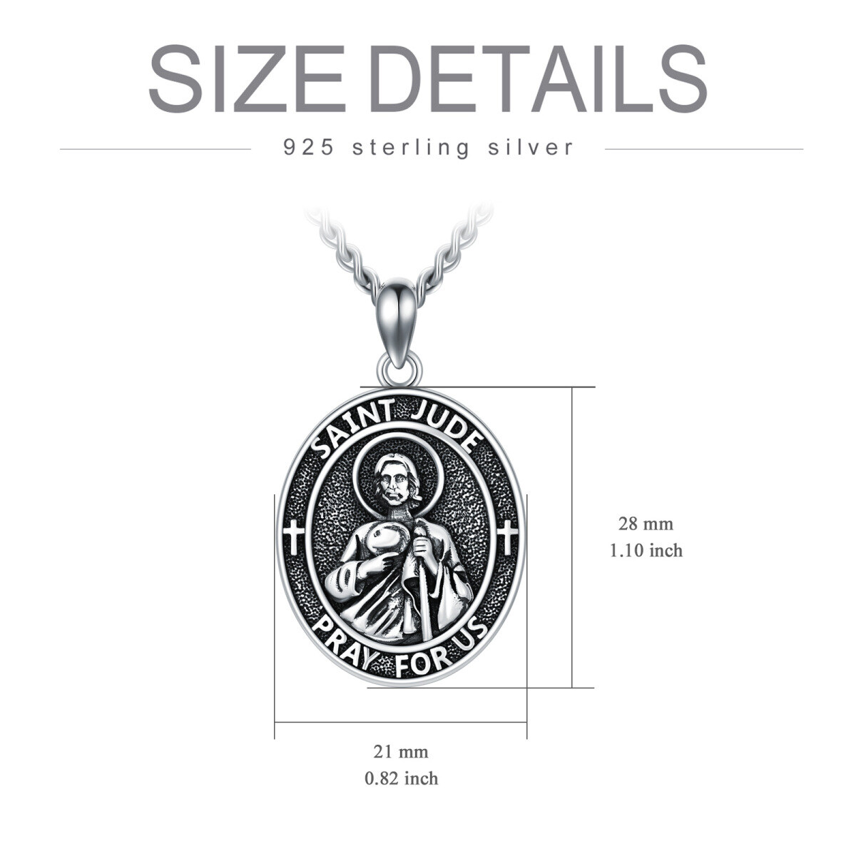 Sterling Silver Saint Jude Pendant Necklace for Men-4