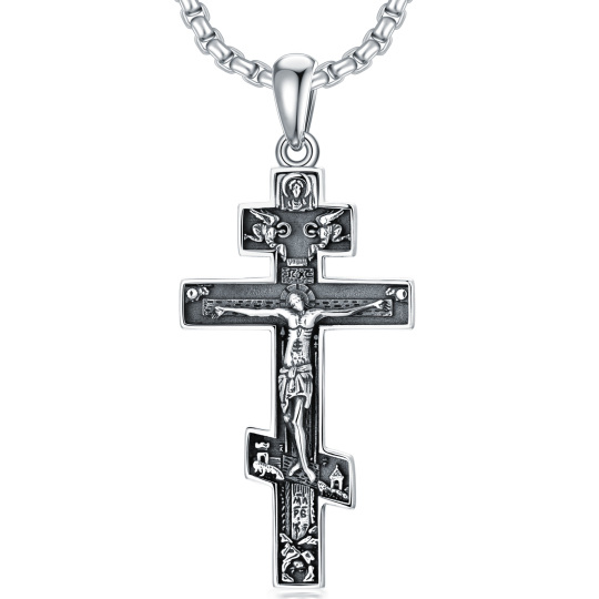 Collier en argent sterling avec pendentif croix Jésus pour hommes