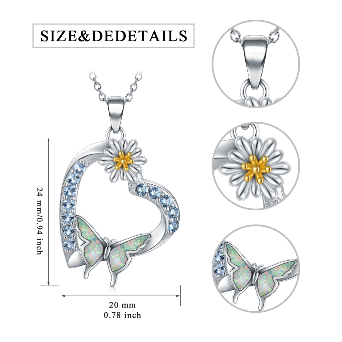 Sterling Silber Cubic Zirkonia Schmetterling Anhänger Halskette-6