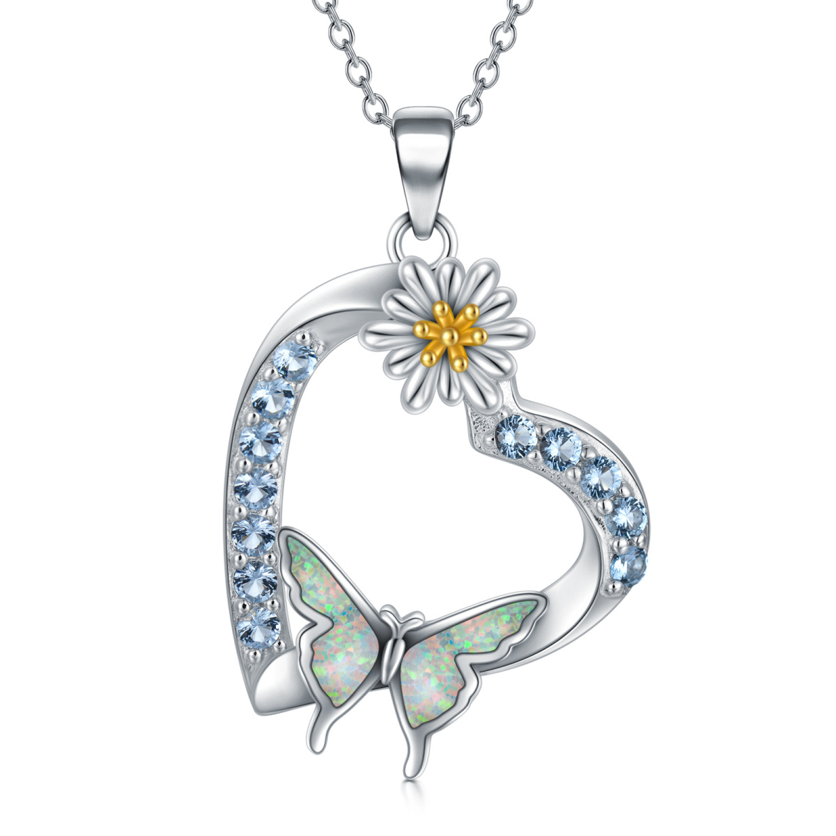 Sterling Silver Cubic Zirconia Butterfly Pendant Necklace-1