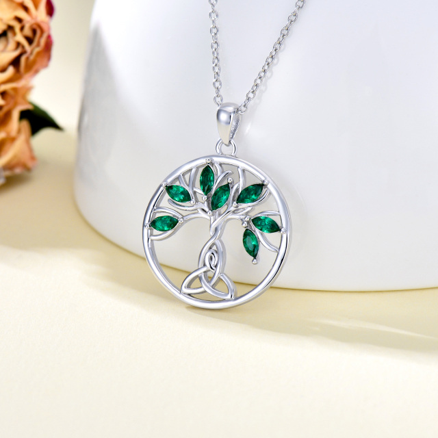 Sterling Silver Crystal Tree Of Life & Celtic Knot Pendant Necklace-3