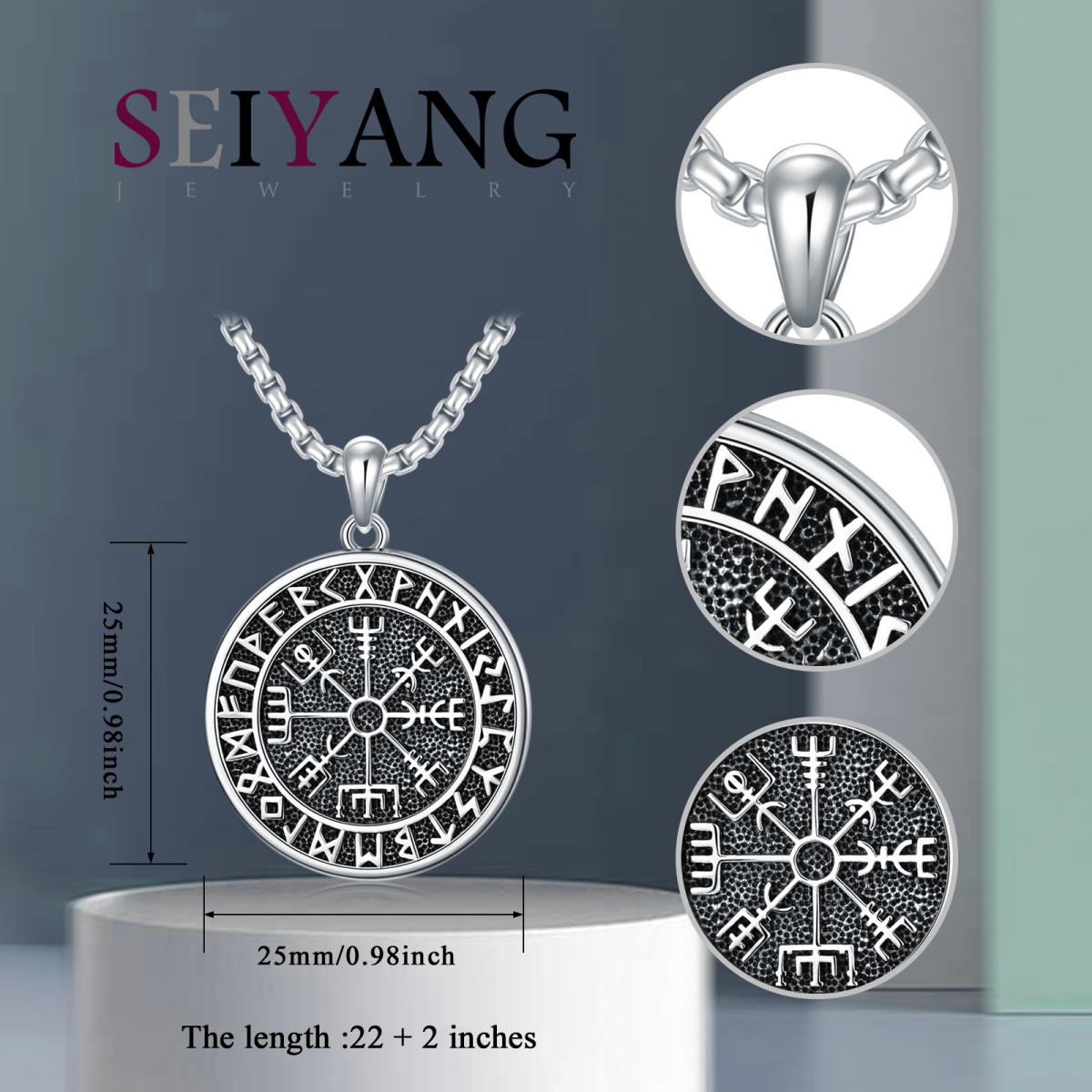 Collier en argent sterling et rhodium noir avec pendentif Rune Viking pour hommes-5