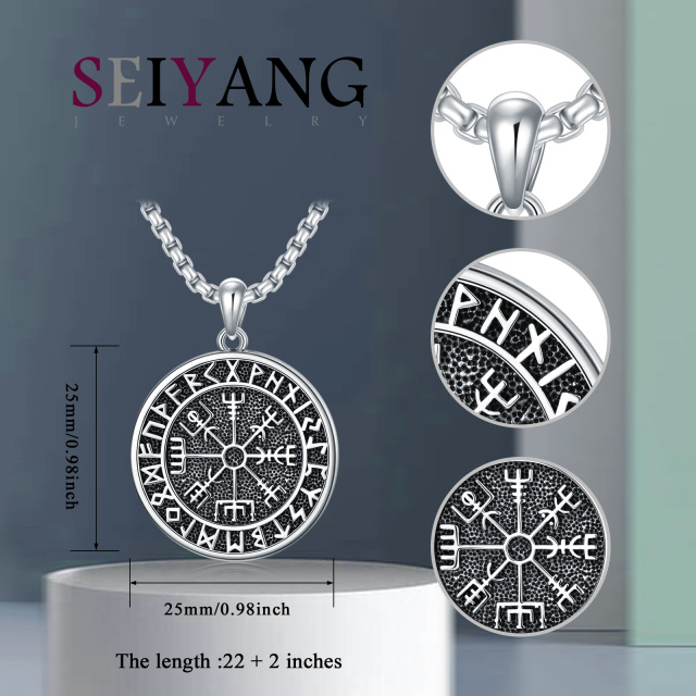 Sterling Silver with Black Rhodium Viking Rune Pendant Necklace for Men-4