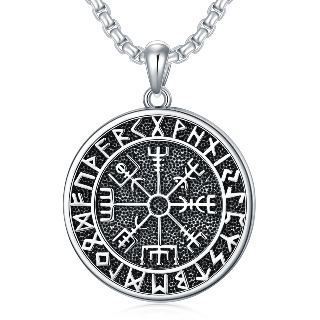 Sterling Silver with Black Rhodium Viking Rune Pendant Necklace for Men-0