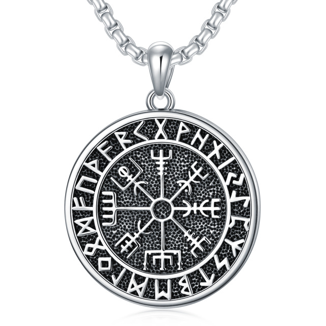 Collier en argent sterling et rhodium noir avec pendentif Rune Viking pour hommes-0