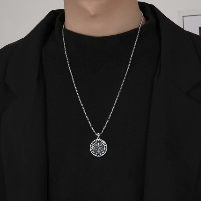 Collier en argent sterling et rhodium noir avec pendentif Rune Viking pour hommes-1