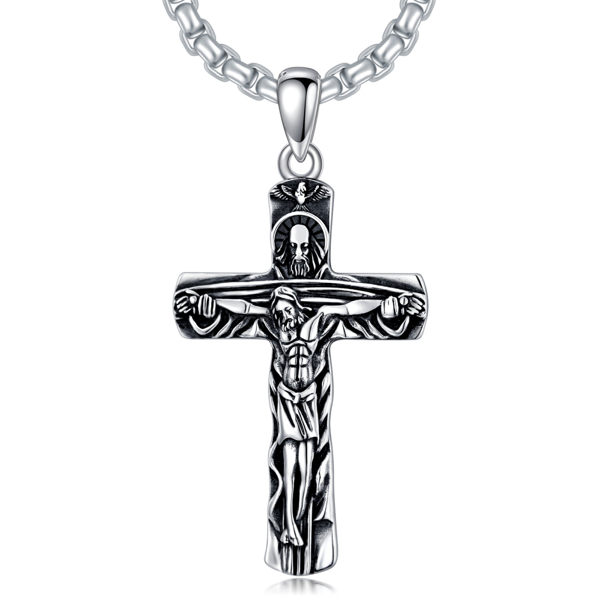 Sterling Silver with Black Rhodium Cross Pendant Necklace for Men-1