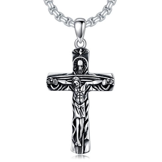 Collier avec pendentif croix en argent sterling avec rhodium noir pour homme