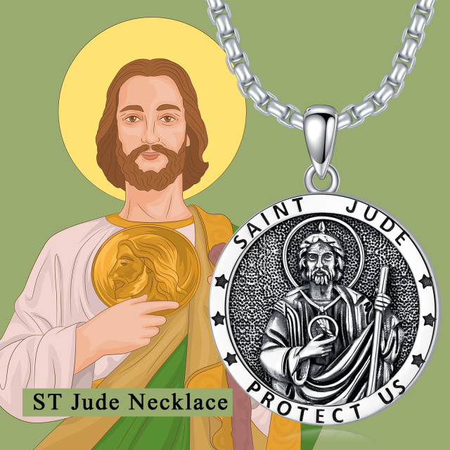 Sterling Silver Saint Jude Pendant Necklace with Engraved Word for Men-2