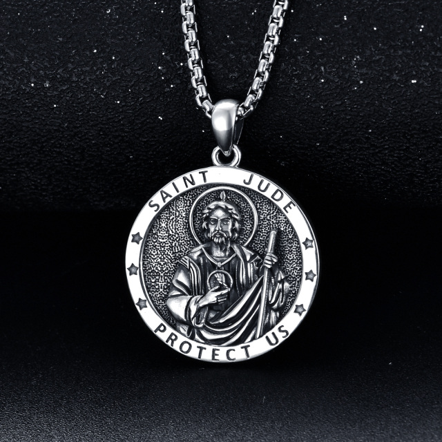 Sterling Silver Saint Jude Pendant Necklace with Engraved Word for Men-3