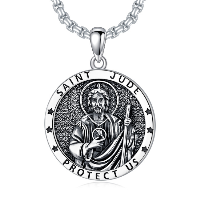 Sterling Silver Saint Jude Pendant Necklace with Engraved Word for Men-0