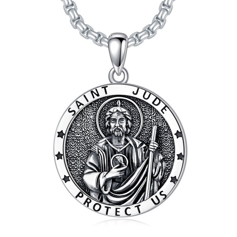 Sterling Silver Saint Jude Pendant Necklace with Engraved Word for Men
