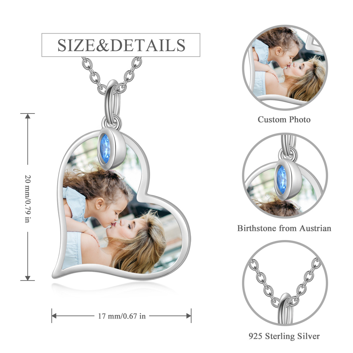 Sterling Silver Round Zircon Birthstone Pendant Necklace-6