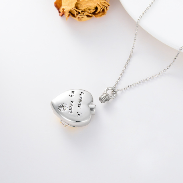 Sterling Silver Two-tone Cubic Zirconia Sunflower & Heart Urn Necklace for Ashes with Engraved Word-4