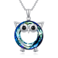 Owl Necklace 925 Sterling Silver Owl Crystal Pendant Necklace Cute Animal Necklace Graduation Jewelry Gift for Women Girls