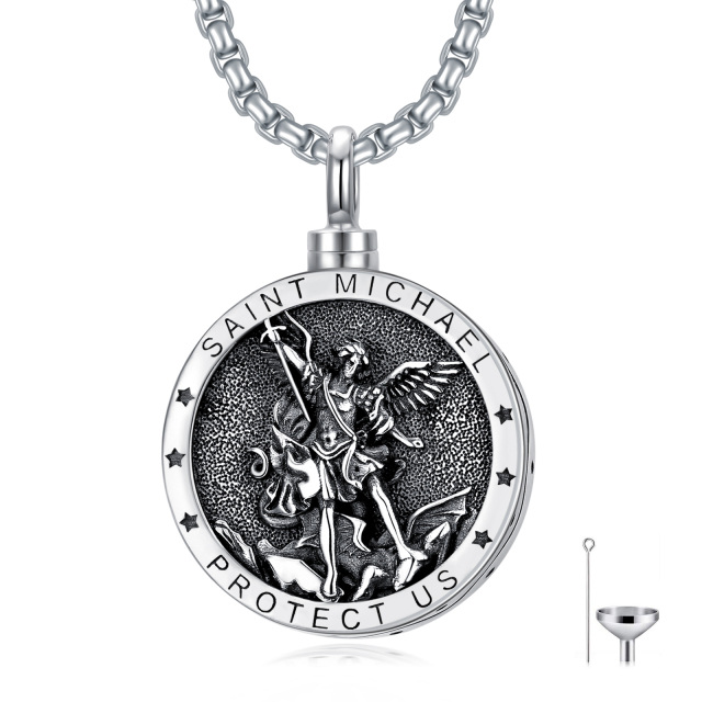 Sterling Silver Saint Michael Urn Necklace for Ashes with Engraved Word for Men-1
