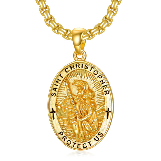 Sterling Silver with Yellow Gold Plated Saint Christopher Pendant Necklace with Engraved Word for Men