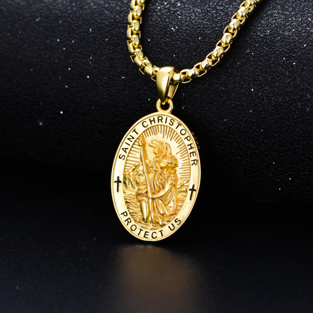 Sterling Silver with Yellow Gold Plated Saint Christopher Pendant Necklace with Engraved Word for Men-2