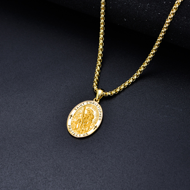 Sterling Silver with Yellow Gold Plated Saint Christopher Pendant Necklace with Engraved Word for Men-3