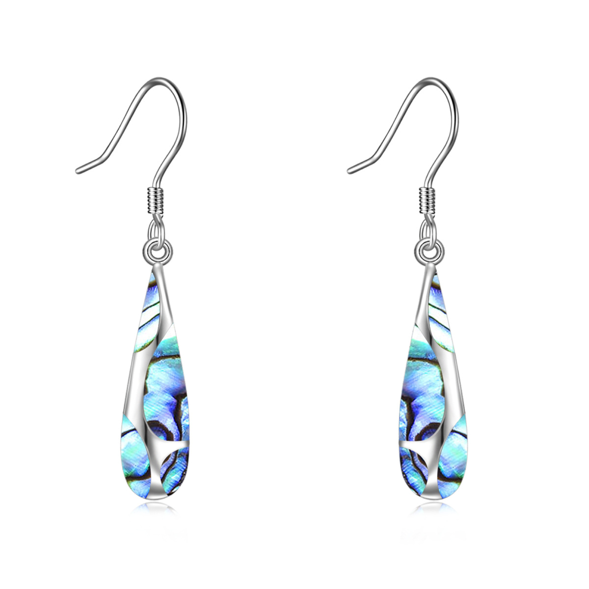 Sterling Silver Abalone Shellfish Drop Shape Drop Earrings-1