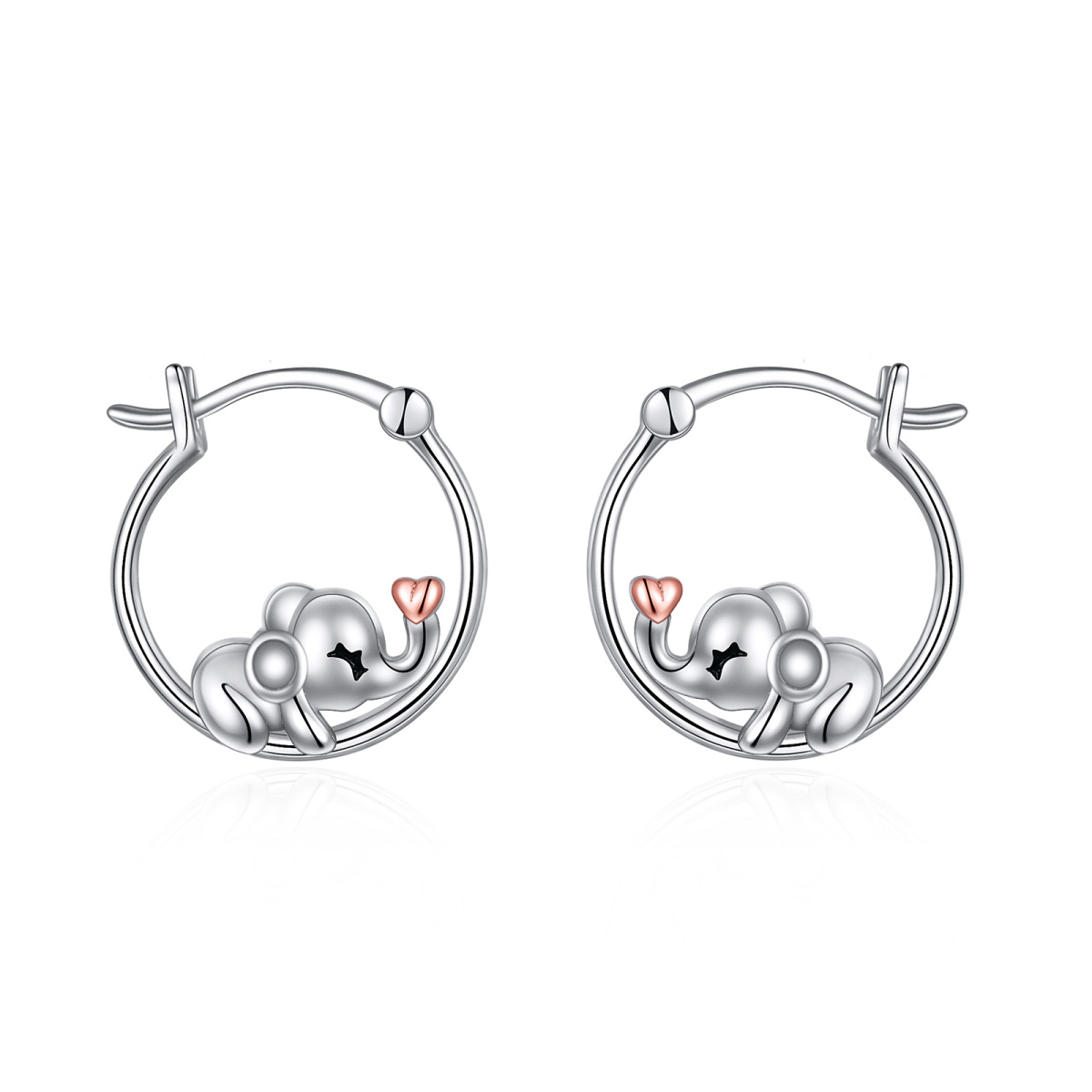 Sterling Silver Two-tone Elephant Stud Earrings-1