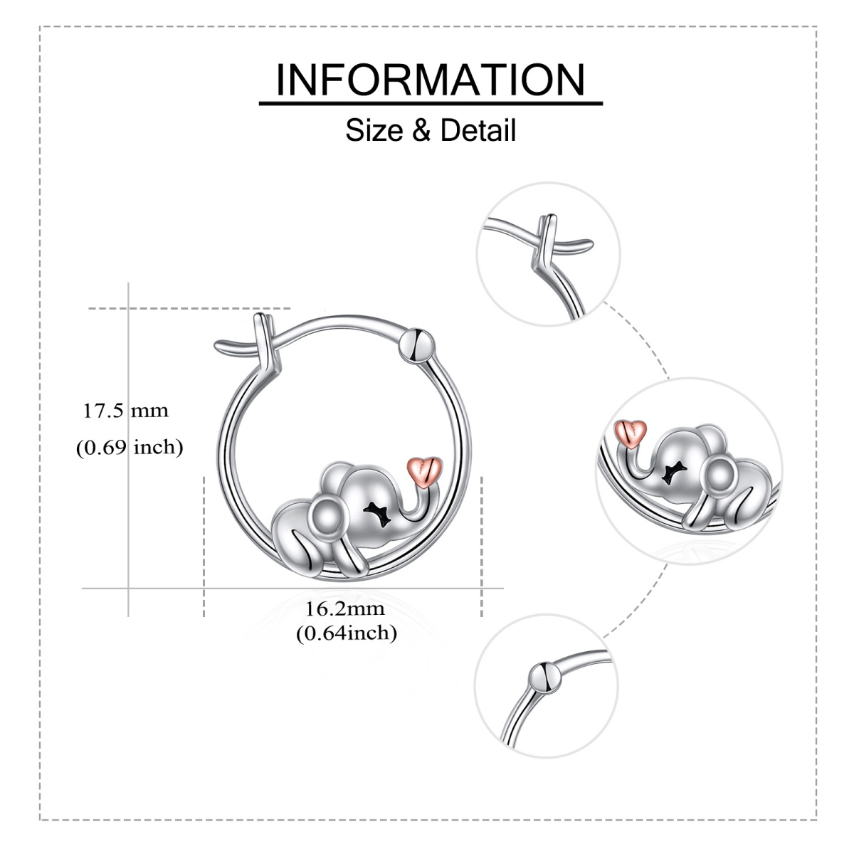 Boucles d'oreilles éléphant en argent sterling bicolore-5