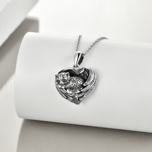 Sterling Silver Cat & Heart Urn Necklace for Ashes-2