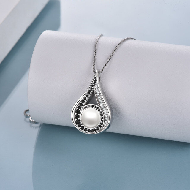 Sterling Silver Circular Shaped Pearl Drop Shape Urn Necklace for Ashes-2