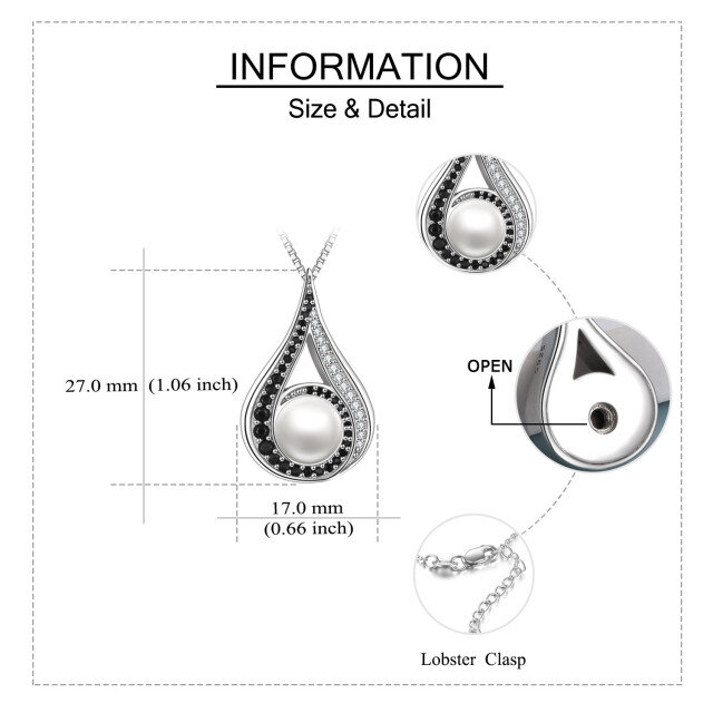 Sterling Silber kreisförmig Perle Tropfenform Urne Halskette-4