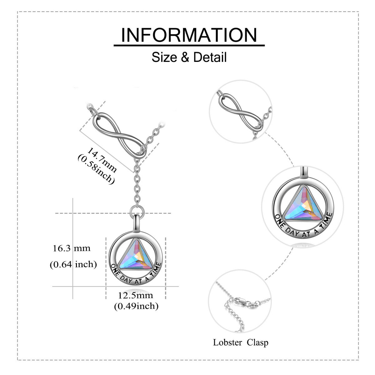 Plata de Ley de Cristal Alcohólicos Anónimos y Infinito Símbolo Ajustable Y collar con pal-6