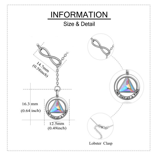 Plata de Ley de Cristal Alcohólicos Anónimos y Infinito Símbolo Ajustable Y collar con pal-5