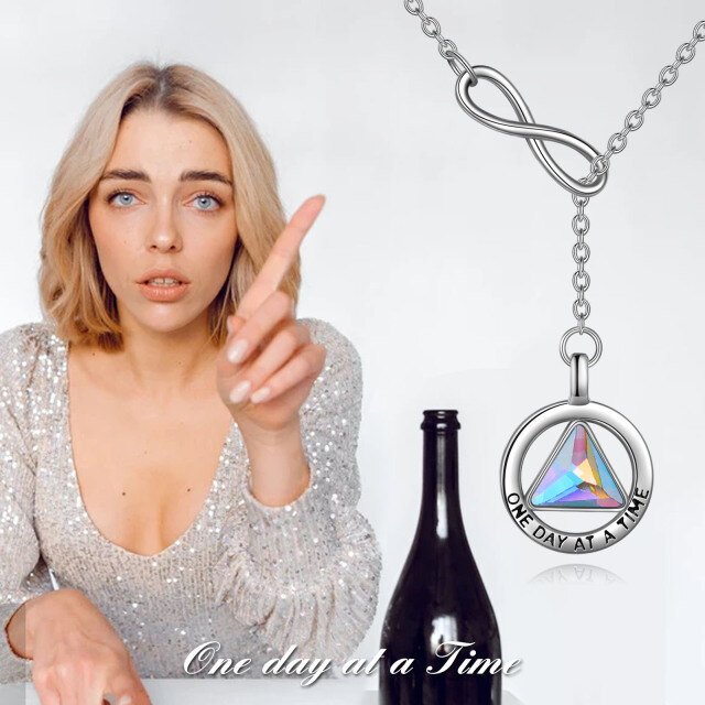 Sterling Silver Crystal Alcoholics Anonymous & Infinity Symbol Adjustable Y Necklace with Engraved Word-2