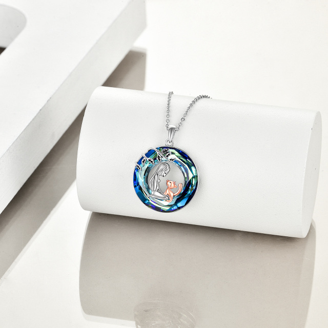 Colar de prata esterlina com anel de cristal azul gato para mulheres e meninas presente-2